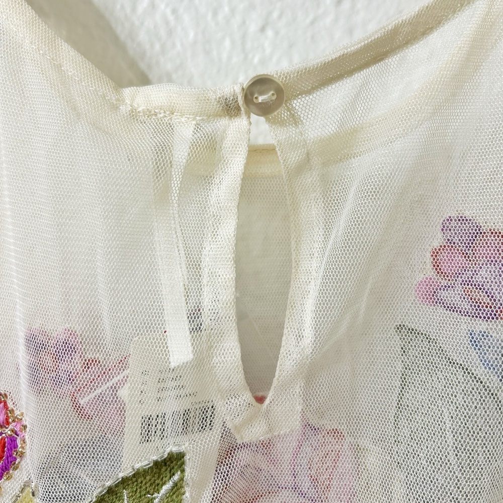 NEW XXS Anthropologie Layla Mesh Appliqué Long Sleeve Floral Embroidered Blouse - Picture 8 of 10